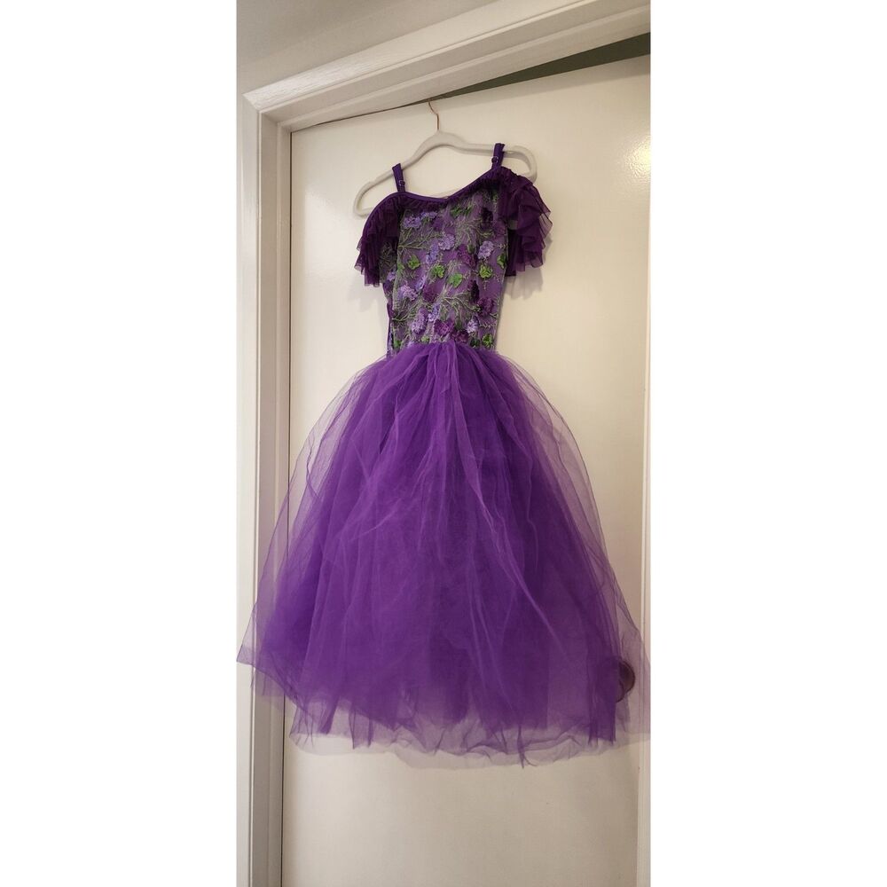 Girls Purple Floral Princess Dress Size 10–12 Fairy Costume